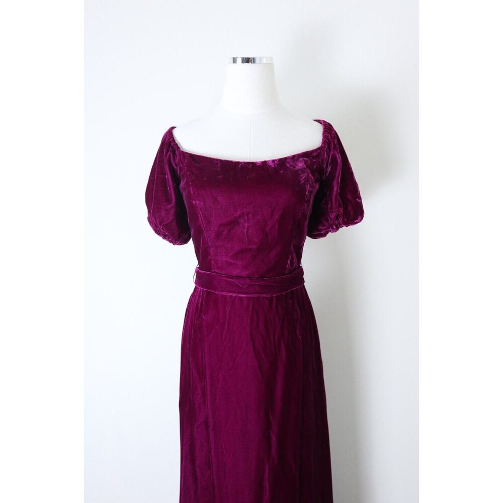 Vintage 1980s Priscilla of Boston Velvet Puff Shoulder Gown Maxi Dress Raspberry - Picture 2 of 12